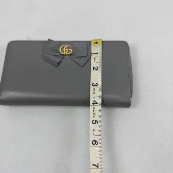 Gucci Guccissima Bow Zip-Around Wallet Gray Leather GG Logo - Picture 9 of 9